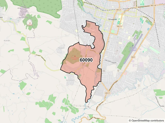 Mapa del código postal 60090, Uruapan, Michoacán de Ocampo