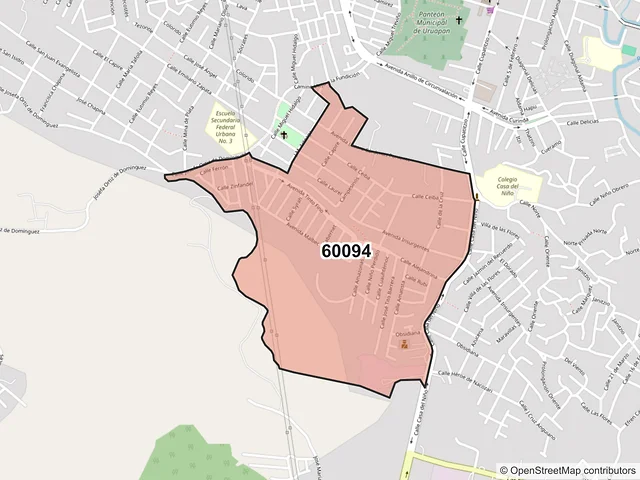 Mapa del código postal 60094, Uruapan, Michoacán de Ocampo
