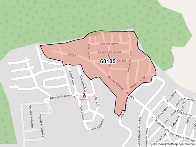 Mapa del código postal 60105, Uruapan, Michoacán de Ocampo