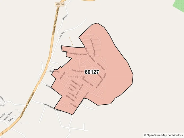 Mapa del código postal 60127, Uruapan, Michoacán de Ocampo