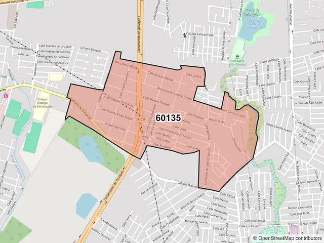 Mapa del código postal 60135, Uruapan, Michoacán de Ocampo