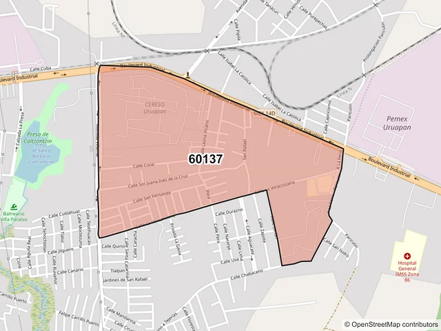 Mapa del código postal 60137, Uruapan, Michoacán de Ocampo