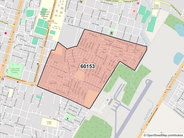 Mapa del código postal 60153, Uruapan, Michoacán de Ocampo
