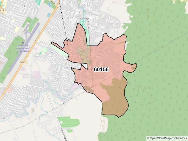 Mapa del código postal 60156, Uruapan, Michoacán de Ocampo