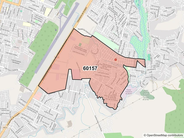 Mapa del código postal 60157, Uruapan, Michoacán de Ocampo