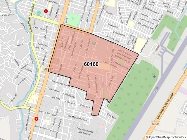 Mapa del código postal 60160, Uruapan, Michoacán de Ocampo