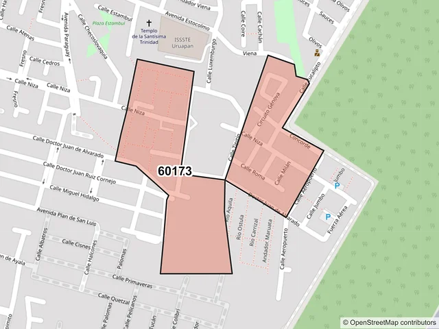 Mapa del código postal 60173, Uruapan, Michoacán de Ocampo