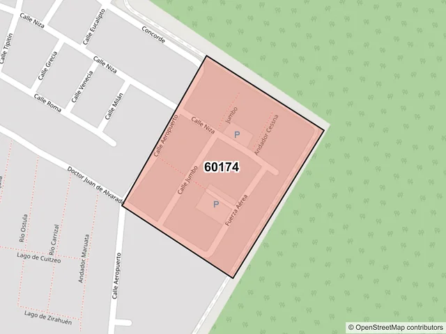 Mapa del código postal 60174, Uruapan, Michoacán de Ocampo