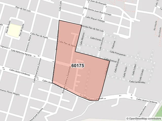Mapa del código postal 60175, Uruapan, Michoacán de Ocampo