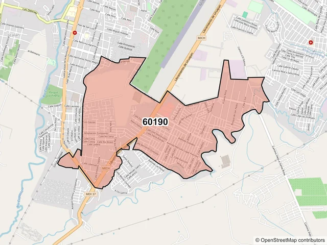 Mapa del código postal 60190, Uruapan, Michoacán de Ocampo