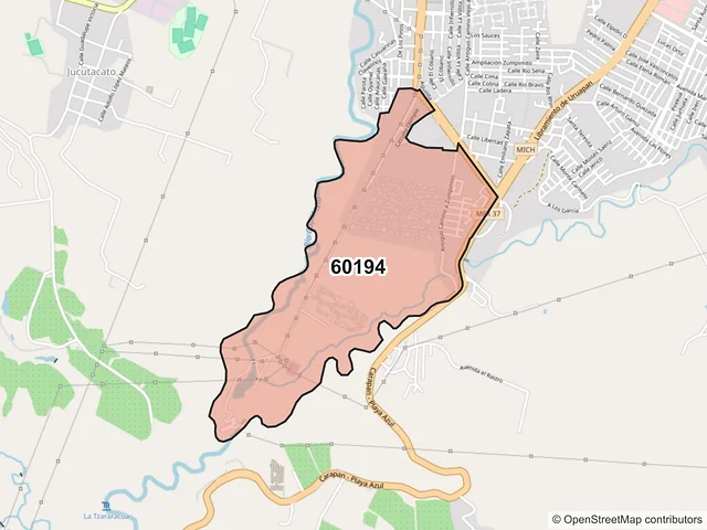 Mapa del código postal 60194, Uruapan, Michoacán de Ocampo