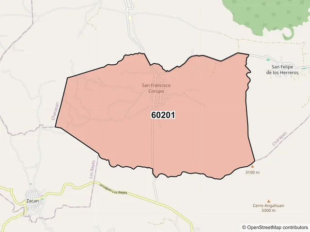 Mapa del código postal 60201, Uruapan, Michoacán de Ocampo