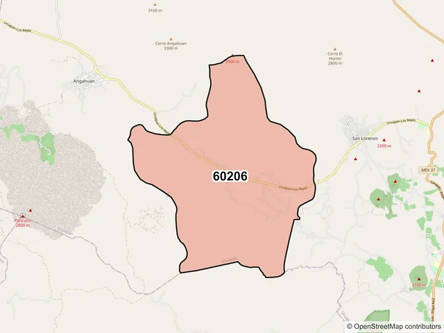Mapa del código postal 60206, Uruapan, Michoacán de Ocampo