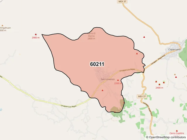 Mapa del código postal 60211, Uruapan, Michoacán de Ocampo