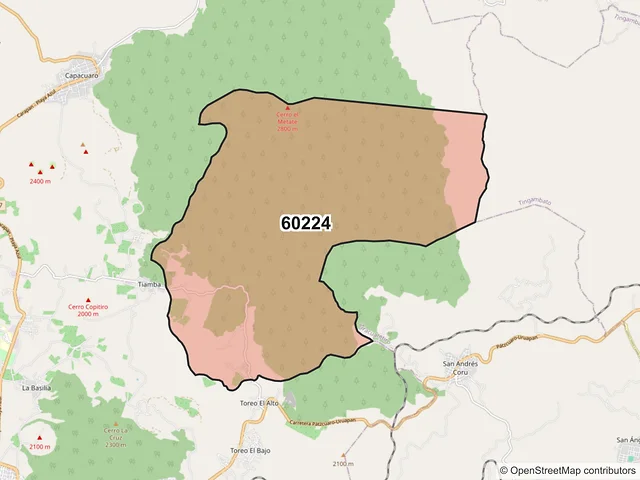 Mapa del código postal 60224, Uruapan, Michoacán de Ocampo