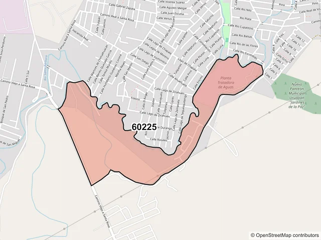 Mapa del código postal 60225, Uruapan, Michoacán de Ocampo