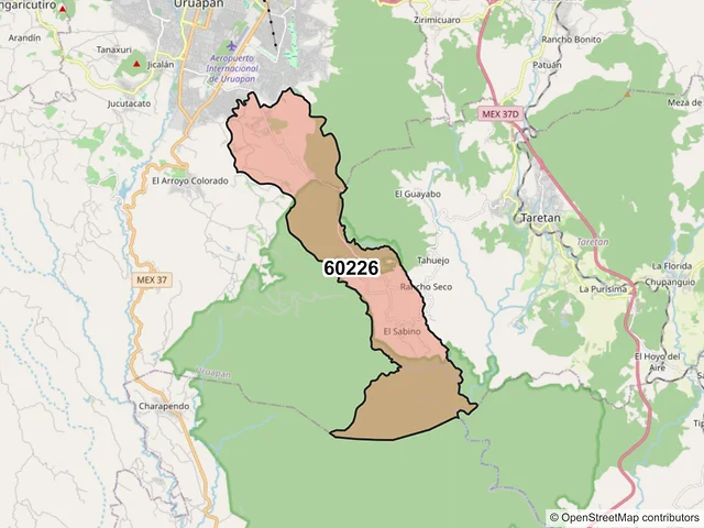 Mapa del código postal 60226, Uruapan, Michoacán de Ocampo