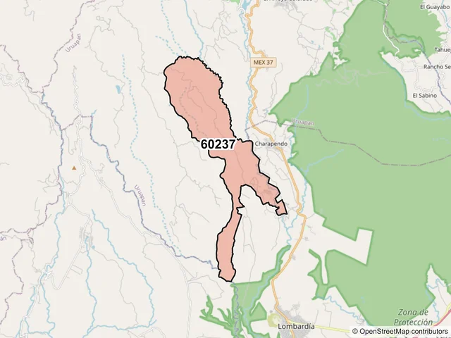 Mapa del código postal 60237, Uruapan, Michoacán de Ocampo