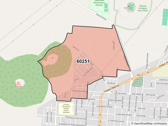 Mapa del código postal 60251, Paracho, Michoacán de Ocampo
