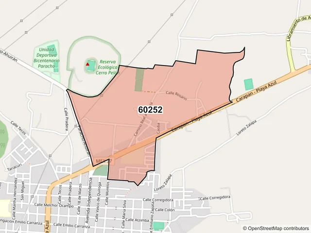 Mapa del código postal 60252, Paracho, Michoacán de Ocampo