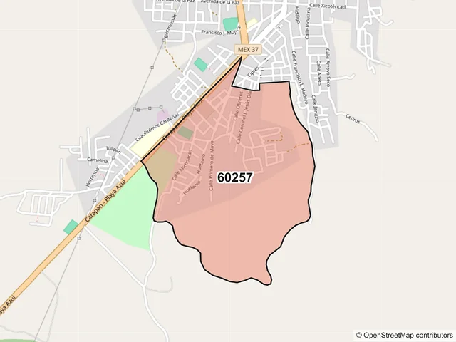 Mapa del código postal 60257, Paracho, Michoacán de Ocampo