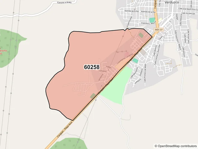 Mapa del código postal 60258, Paracho, Michoacán de Ocampo