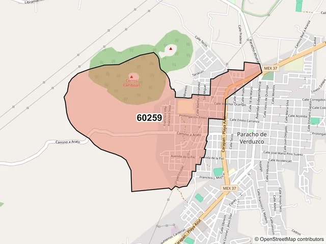 Mapa del código postal 60259, Paracho, Michoacán de Ocampo