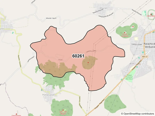 Mapa del código postal 60261, Paracho, Michoacán de Ocampo