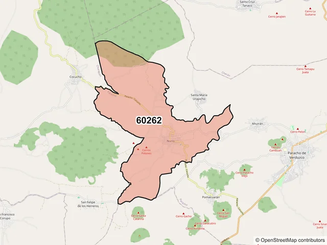 Mapa del código postal 60262, Paracho, Michoacán de Ocampo