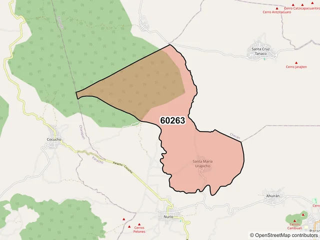 Mapa del código postal 60263, Paracho, Michoacán de Ocampo