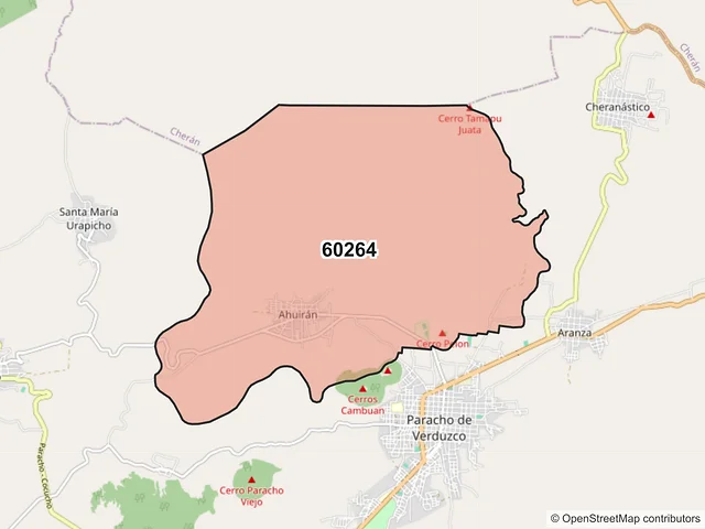 Mapa del código postal 60264, Paracho, Michoacán de Ocampo
