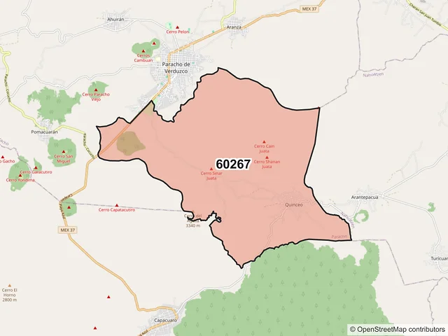 Mapa del código postal 60267, Paracho, Michoacán de Ocampo