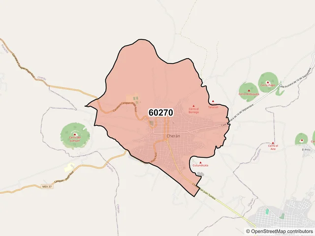 Mapa del código postal 60270, Cherán, Michoacán de Ocampo