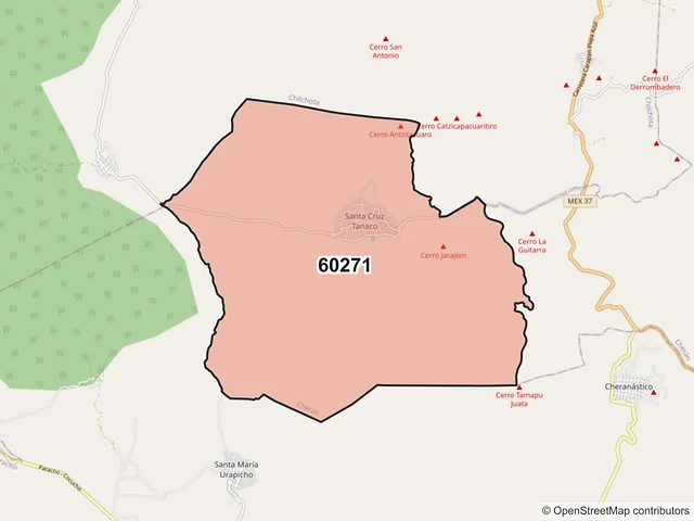Mapa del código postal 60271, Cherán, Michoacán de Ocampo