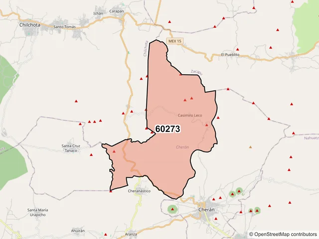 Mapa del código postal 60273, Cherán, Michoacán de Ocampo