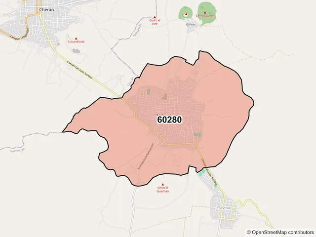 Mapa del código postal 60280, Nahuatzen, Michoacán de Ocampo