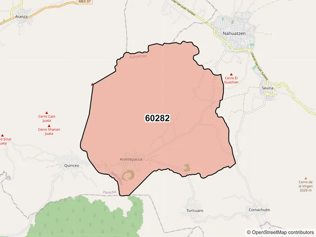 Mapa del código postal 60282, Nahuatzen, Michoacán de Ocampo