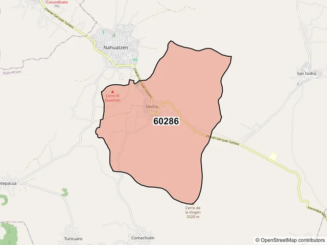 Mapa del código postal 60286, Nahuatzen, Michoacán de Ocampo