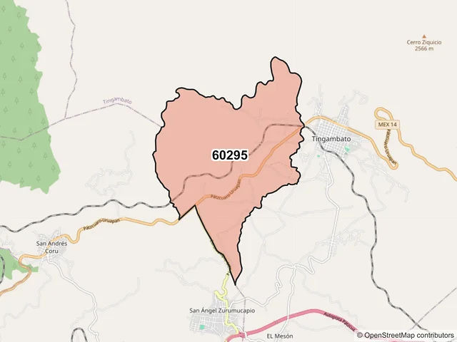 Mapa del código postal 60295, Tingambato, Michoacán de Ocampo