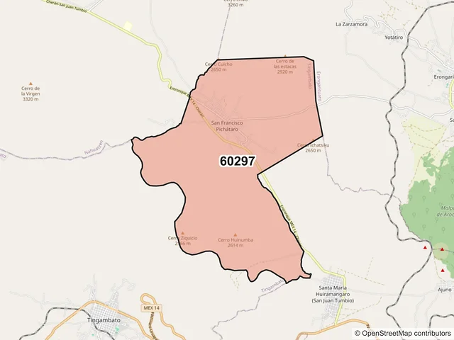 Mapa del código postal 60297, Tingambato, Michoacán de Ocampo