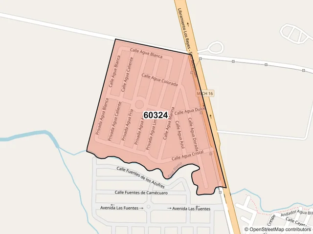 Mapa del código postal 60324, Los Reyes, Michoacán de Ocampo