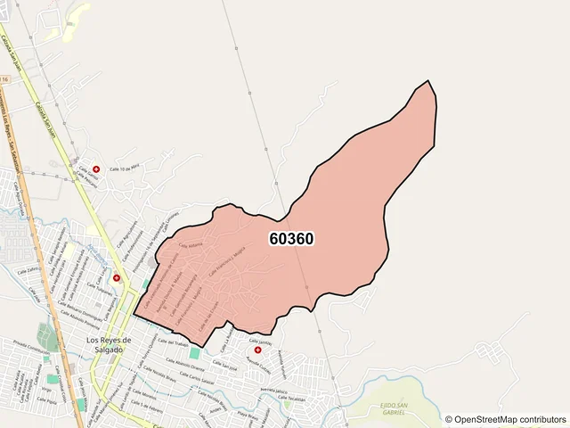 Mapa del código postal 60360, Los Reyes, Michoacán de Ocampo