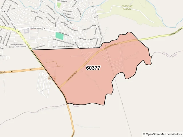 Mapa del código postal 60377, Los Reyes, Michoacán de Ocampo