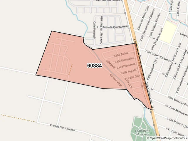Mapa del código postal 60384, Los Reyes, Michoacán de Ocampo