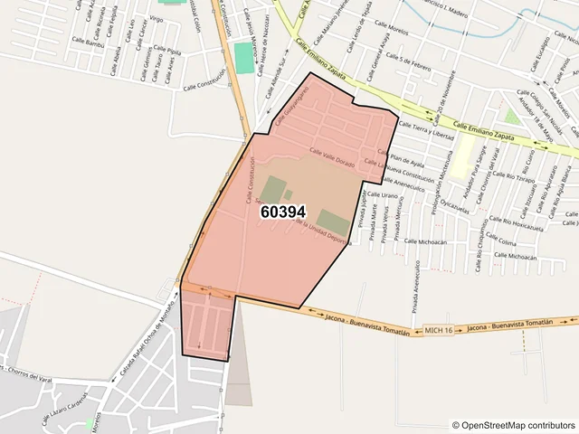 Mapa del código postal 60394, Los Reyes, Michoacán de Ocampo