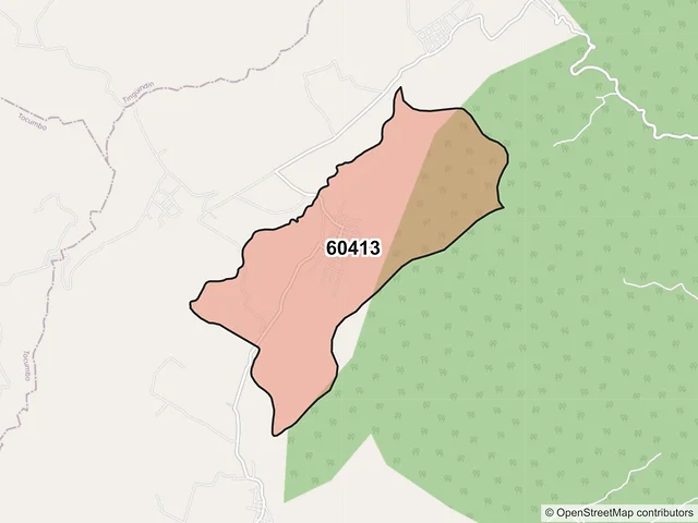 Mapa del código postal 60413, Los Reyes, Michoacán de Ocampo