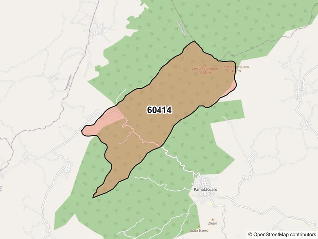 Mapa del código postal 60414, Los Reyes, Michoacán de Ocampo