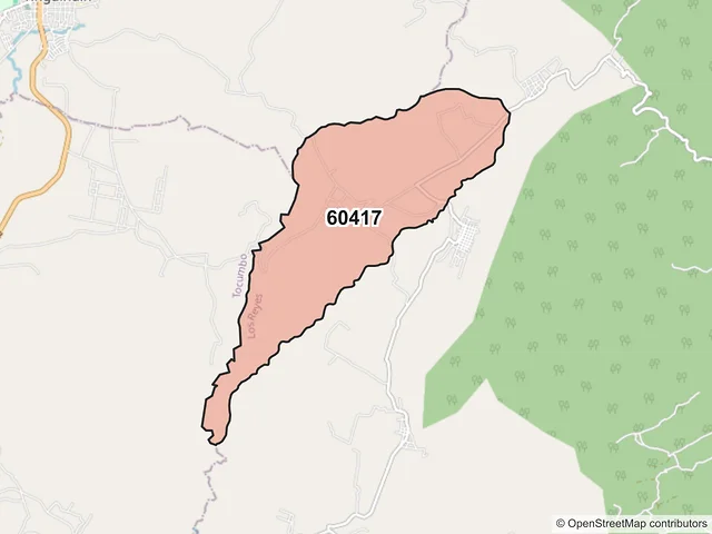 Mapa del código postal 60417, Los Reyes, Michoacán de Ocampo