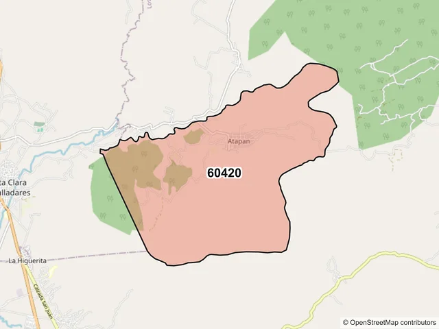 Mapa del código postal 60420, Los Reyes, Michoacán de Ocampo
