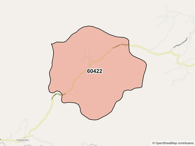 Mapa del código postal 60422, Los Reyes, Michoacán de Ocampo